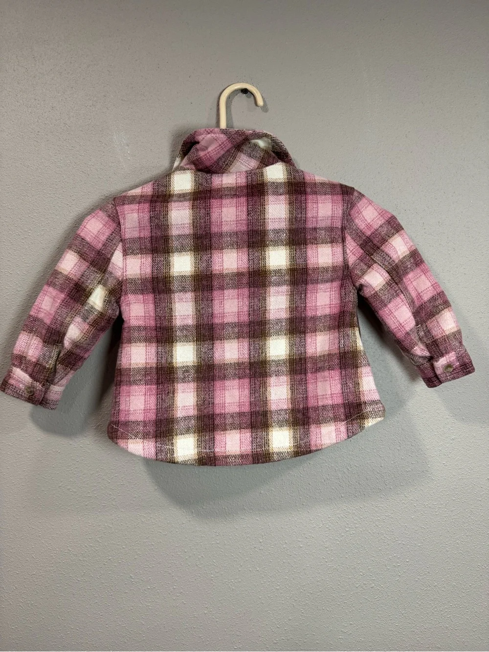 Old Navy Pink & Brown Plaid Button-Up Kids Shirt Jacket